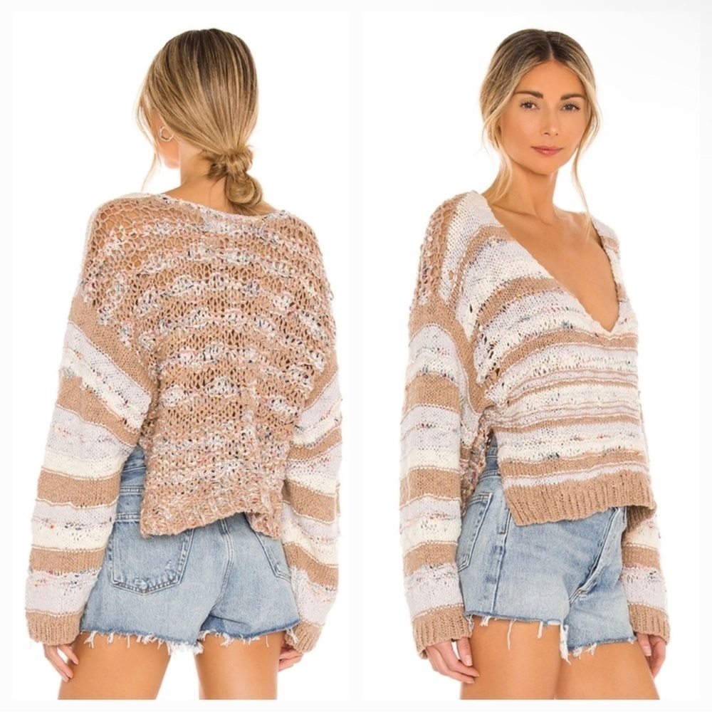 Free People Lake Life Pullover Open Knit Cropped Sweater in Sunset Sand Size XS - Picture 3 of 11